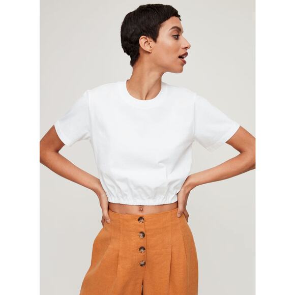 Aritzia Wilfred Piaf Elastic Gathered Crop Top - Gray/Green XS - Picture 5 of 12